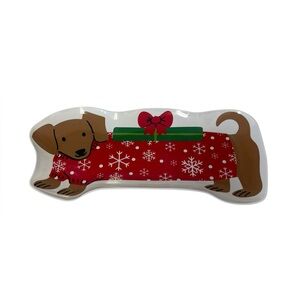 NWT St. Nicholas Square Christmas Holiday Dachshund Serving Platter - Plastic
